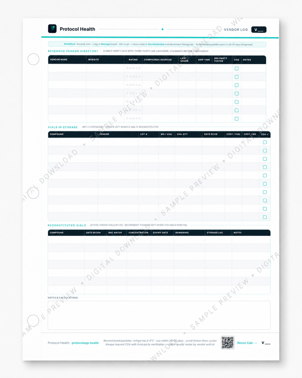 Free Peptide Tracker: Complete Peptide Tracking System | 14 Pages | Printable PDF