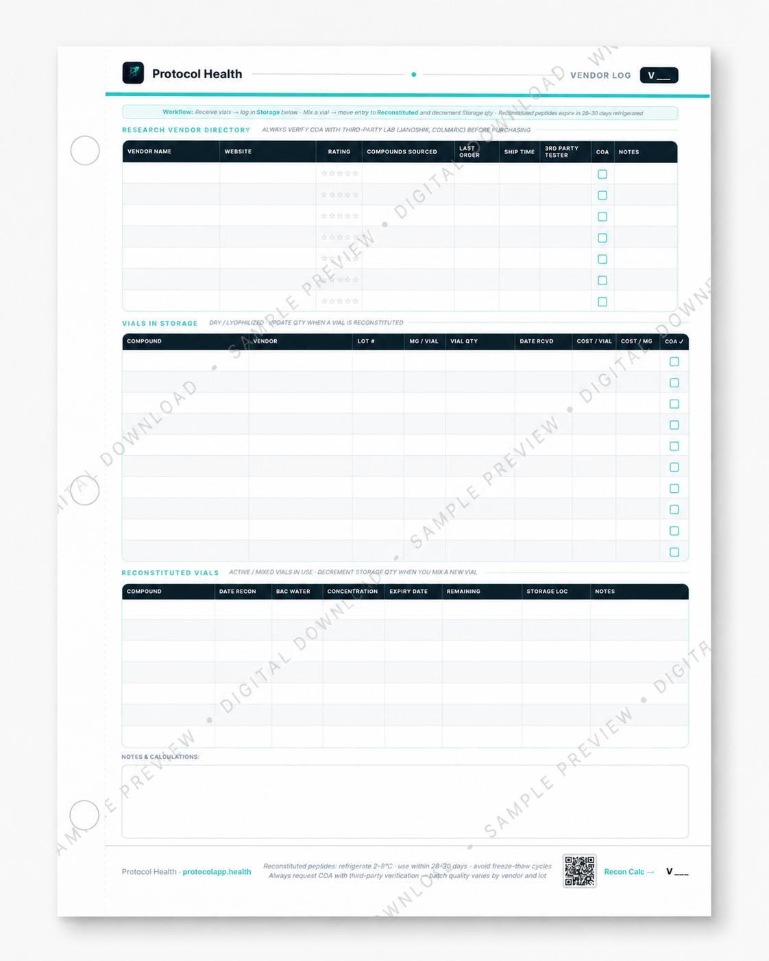 Free Peptide Tracker: Complete Peptide Tracking System | 14 Pages | Printable PDF