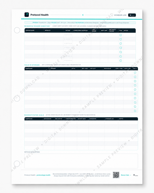 Free Peptide Tracker: Complete Peptide Tracking System | 14 Pages | Printable PDF