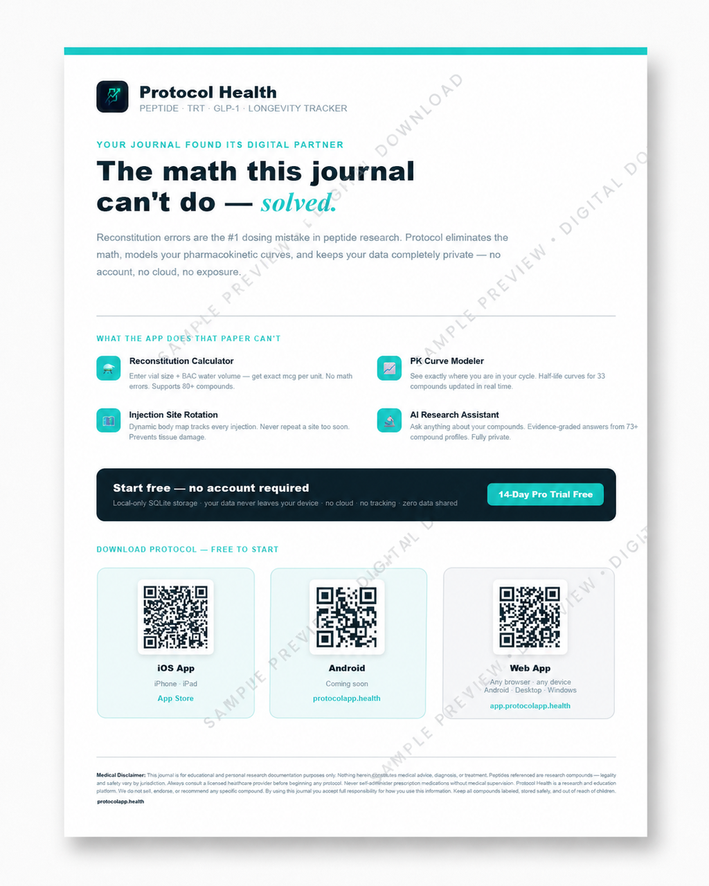 Free Peptide Tracker: Complete Peptide Tracking System | 14 Pages | Printable PDF