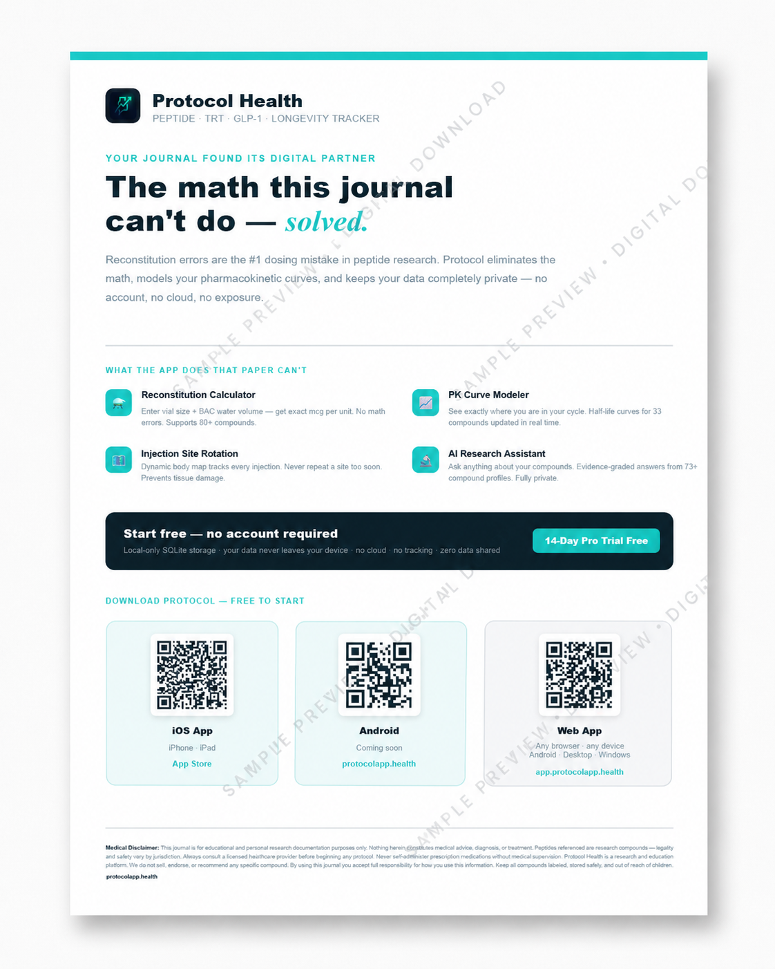 Free Peptide Tracker: Complete Peptide Tracking System | 14 Pages | Printable PDF
